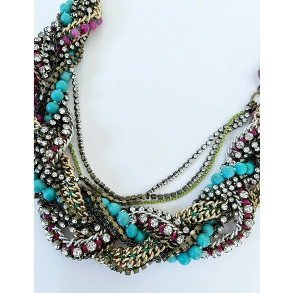 Stella & Dot Bamboleo Bohemian Statement Necklace Pink Turquoise - Picture 11 of 11